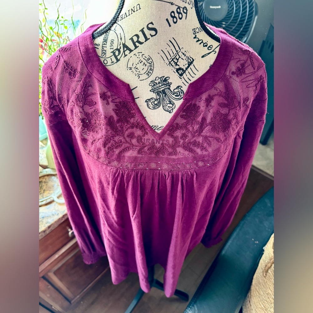 Style & Co Embroidered Blouse with Long Sleeves